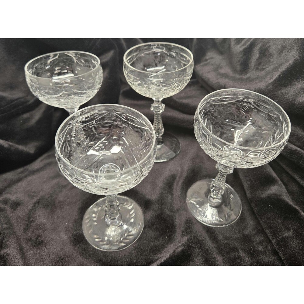 Set of 4 Libbey Rock Sharpe BRISTOL Vin Champagne Sherbet Glass 1930s Elegant Gl